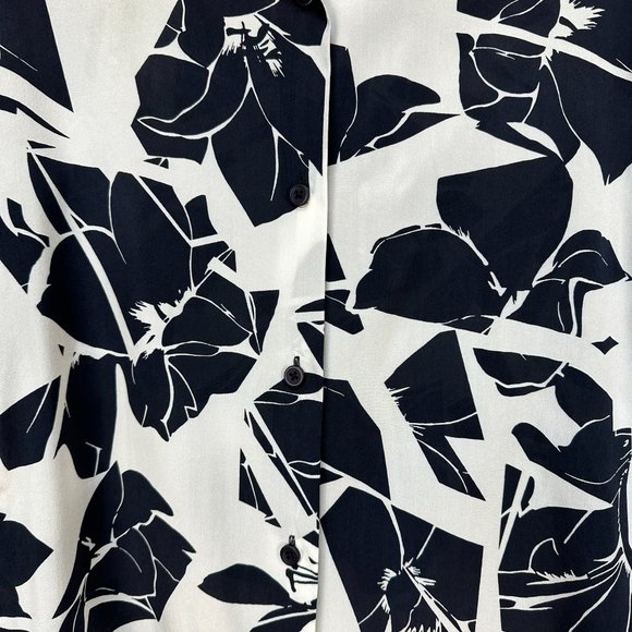 DKNY Women's Button Down Floral Print Silk Blouse Top, Size Small, Navy/White - Picture 5 of 10